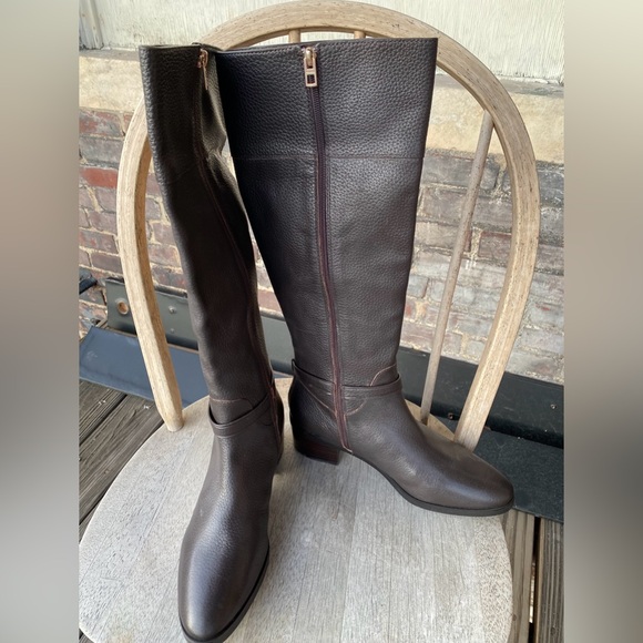 NEW COACH SULLIVAN SAFARI RIDING KNEE HIGH BROWN PEBBLED GRAIN LEATHER BOOTS 11 - Picture 2 of 11